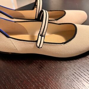 Rothy's Cream and Black Square Mary Janes